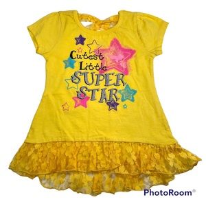 NWOT yellow tunic top with hi-low lace peplum and back neck detail Size 3T